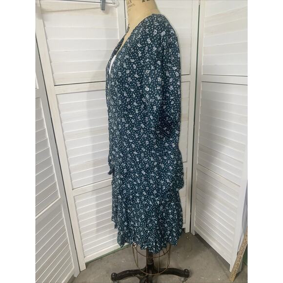 Vintage 80s 90s Floral Green Bib Knee Length Dress Layered Pullover Sz 20 - Picture 9 of 10